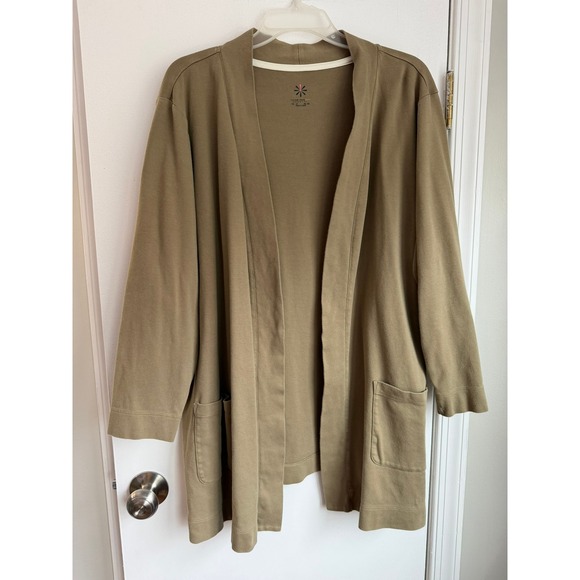 Isaac Mizrahi Sweaters - Isaac Mizrahi Live Essentials Olive Green Open Front Cardigan Pockets 3X Plus